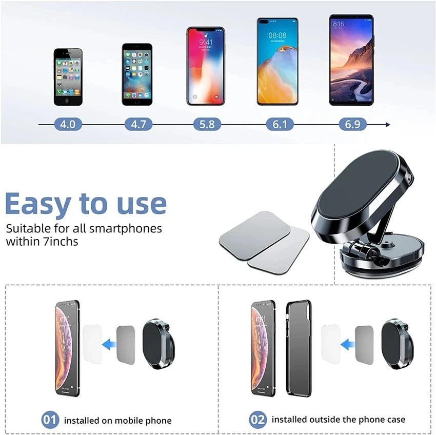 1080 Rotatable Magnetic Car Phone Holder: Secure and Hands - Free Driving - Xnest