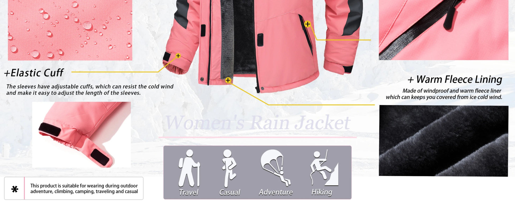 Women Winter Fashion Ski Snowboard Jacket Thermal Fleece Waterproof Windbreaker Parka - Xnest