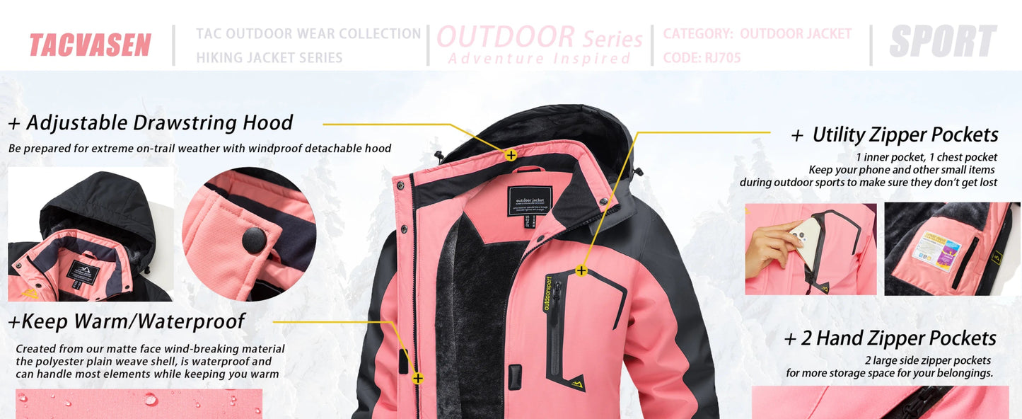 Women Winter Fashion Ski Snowboard Jacket Thermal Fleece Waterproof Windbreaker Parka - Xnest