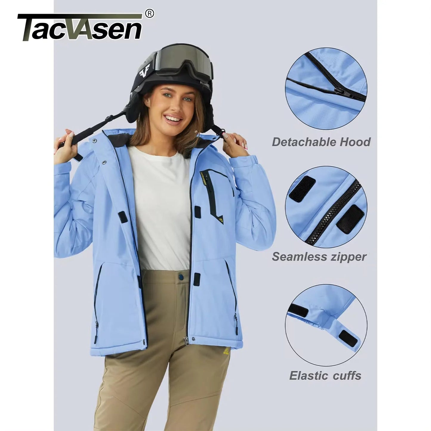 Women Winter Fashion Ski Snowboard Jacket Thermal Fleece Waterproof Windbreaker Parka - Xnest