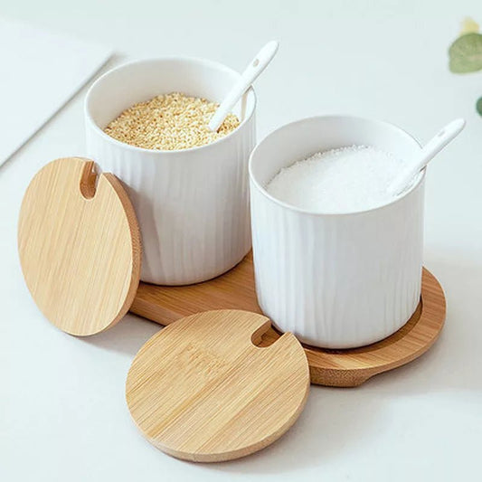 Nordic Ceramic Seasoning Jar with Lid and Spoon - Xnest