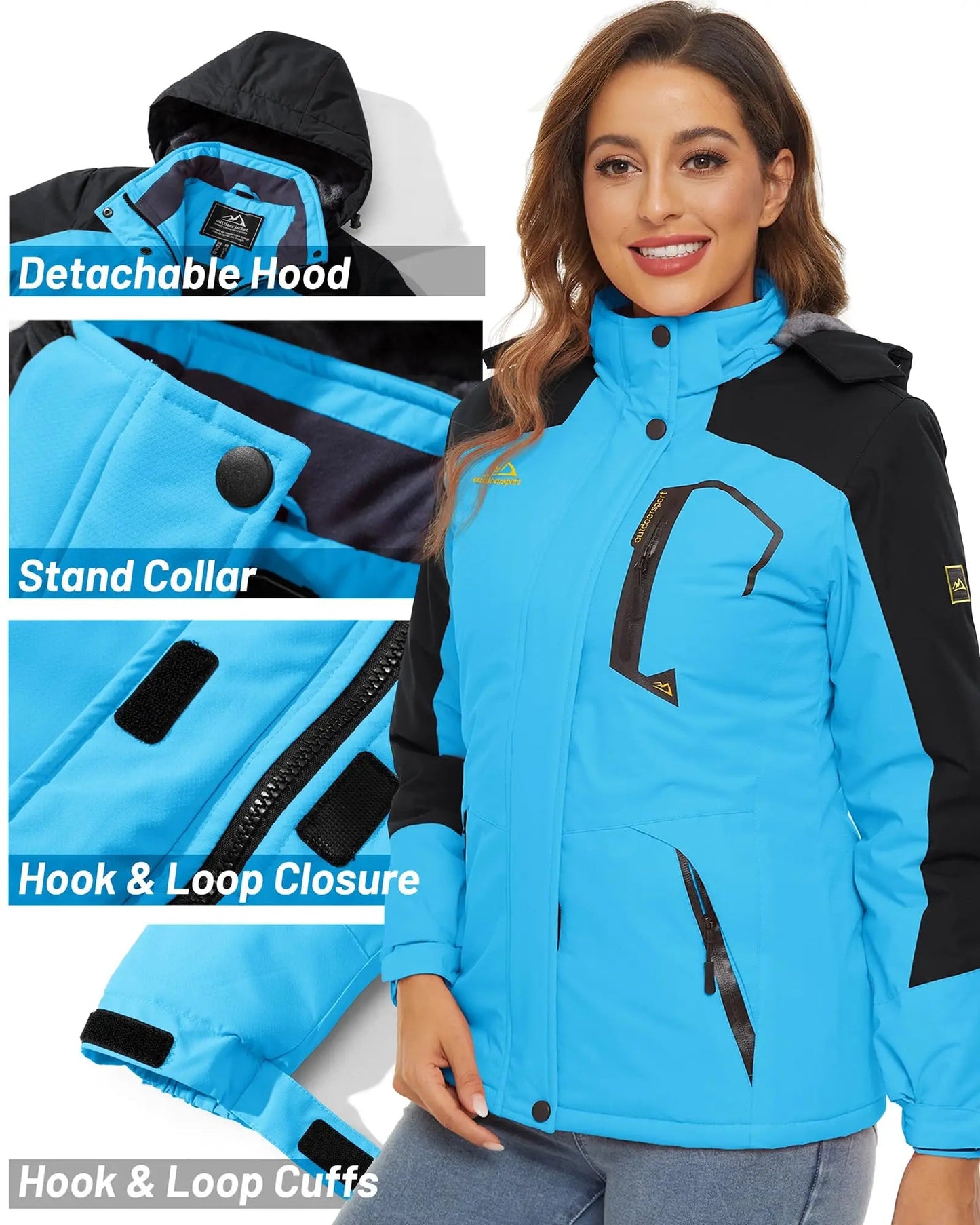 Women Winter Fashion Ski Snowboard Jacket Thermal Fleece Waterproof Windbreaker Parka - Xnest