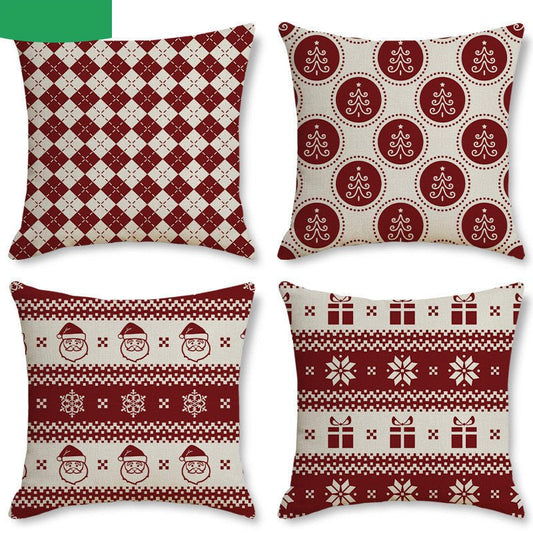 Christmas Stripe Print Linen Cushion Cover - Xnest